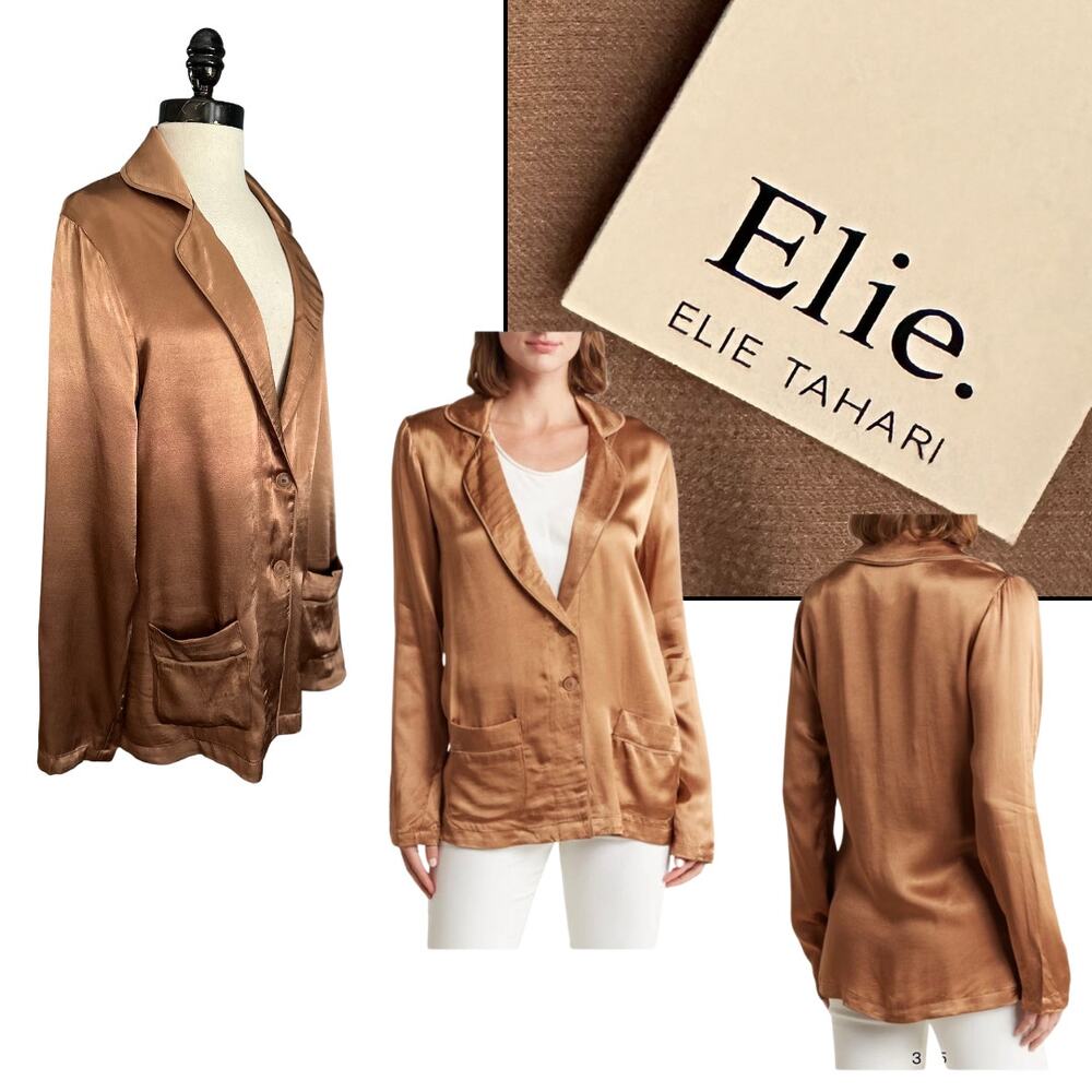 NWT Elie Tahari Satin Bronze Blazer Fall Winter Luxury Casual Career Modest